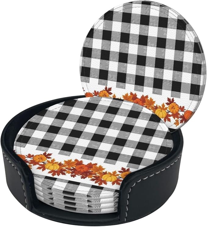 6 Pcs Thanksgiving Fall Pumpkin Maple Leaves Black White Buffalo Check Plaid - Image 3