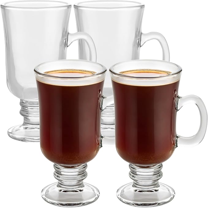PARNOO Irish Coffee Mugs - 8 oz - Clear Glasses by PARNOO