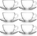 Tosnail 6 Pack 7-Ounce Glass Tea Cups and Saucers Sets Glass Coffee Mugs by Tosnail