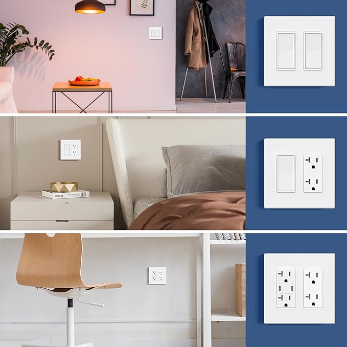 AIDA 10 Pack Screwless Wall Plate cover, 2 Gang Wall Plate Screwless Outlet Switch Covers Outlet Covers Switch Plate Wall Plates for Electrical Outlets and Switches, UL Listed -Matte White