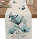 Turquoise Floral Table Runners 108 Inches Long, Spring Flowers Butterfly Table by Unknown