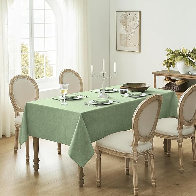 Softalker Sage Green Tablecloth Rectangle 70x52 Inch Outdoor Table Cloths Linen Textured Stain and Wrinkle Resistant Decorative Dining Table Cover Waterproof for Spring,Easter,Party,Birthday,Coffee