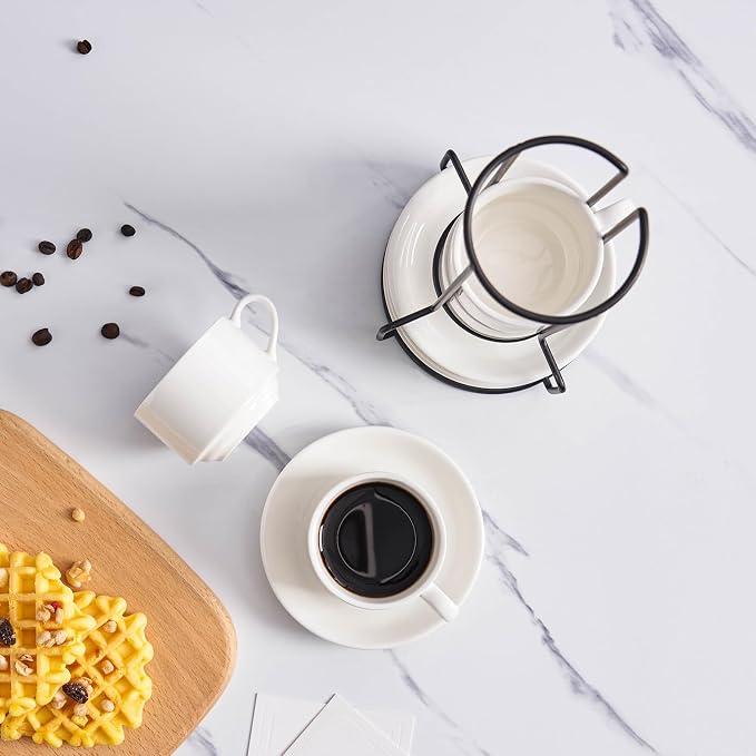 YOLIFE 2.5oz Espresso Cups, Stackable Espresso Cups Set of 4 | Porcelain - Image 6