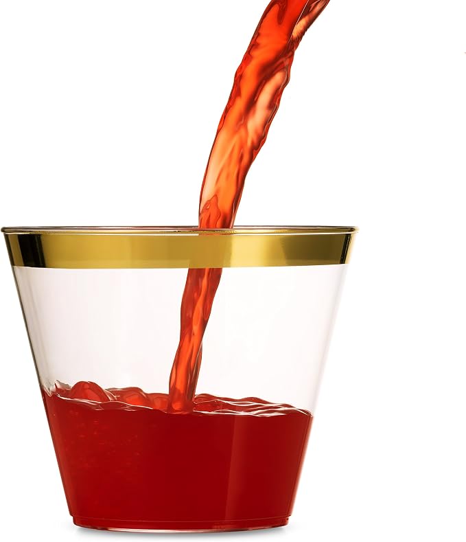 Munfix 100 9 Oz Clear Plastic Cups, Old Fashioned Tumblers, Fancy Disposable - Image 9