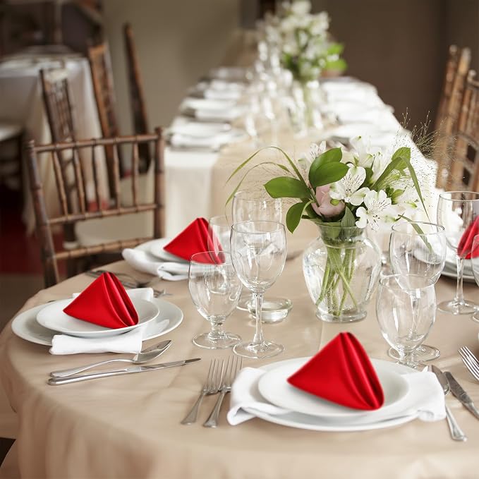 P Pothuiny 24 Pcs Red Satin Napkins 17 x 17 Inch, Satin Cloth Napkins | Square - Image 7