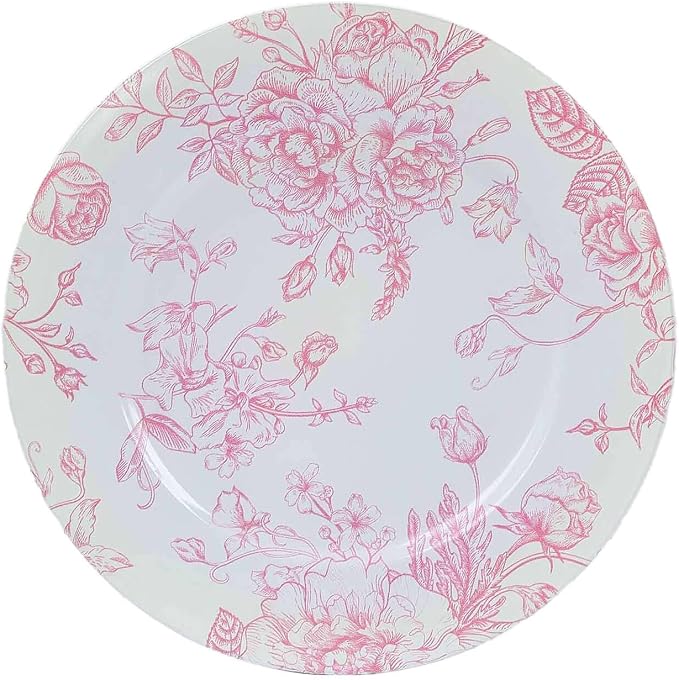 Efavormart 6 Pack White Pink Floral Acrylic Charger Plates in French Toile - Image 7