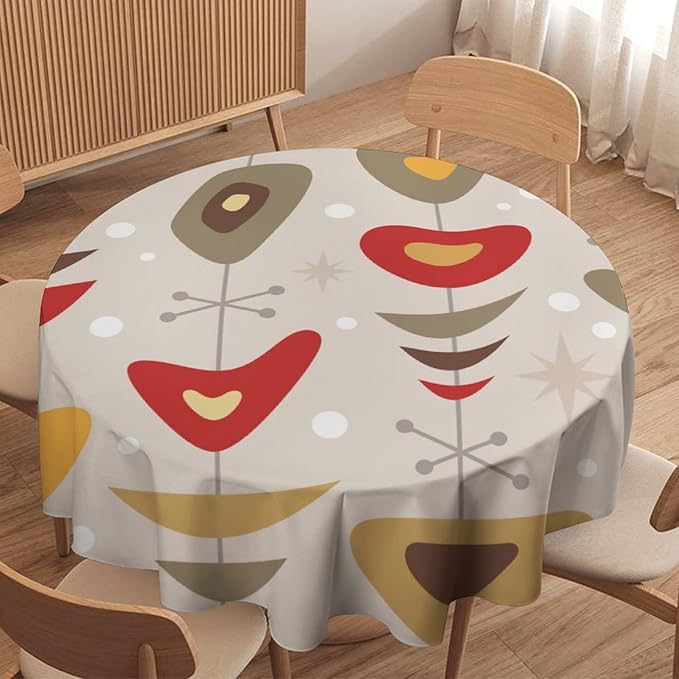 Retro Mid Century Round Tablecloth, Abstract Rustic Colorful Geometric Print Tablecloth for Home Party Dining Room Kitchen Decor 36Inch(90cm)