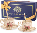 YOLIFE Tea Cups and Saucers Set of 2, 8 OZ Pink Rose | Ivory Vintage Porcelain by YOLIFE
