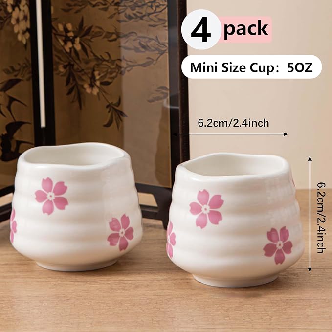 4pcs Japanese Tea Cup Set – Mini Size Cup 5OZ Ceramic Matcha Cup, Handless - Image 6