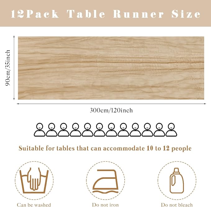 Sand 12 Pieces 35 x 120 Inches Long Cheesecloth Table Runner Gauze Fabric 10Ft - Image 3