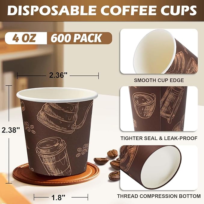 600 Pack 4 oz Small Coffee Cups, Disposable Paper Espresso Cups for Hot/Cold Drinks, Office, Home, Shop, Event