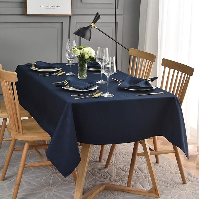 maxmill Jacquard Tablecloth Swirl Design Spillproof Wrinkle Free Heavy Weight Soft Table Cloth Decorative Fabric Table Cover for Outdoor and Indoor Use Oblong 60 x 120 Inch Navy Blue