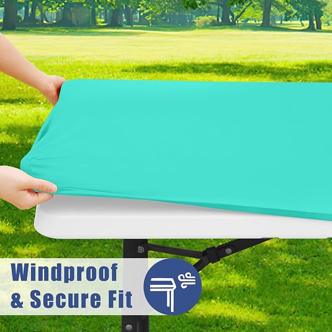 Spandex 5 Foot Rectangle Table Cloth 2 Pack, Elastic Fitted Tablecloths for Picnic, Stretch Washable Patio Table Cover for Outdoor, Camping, Banquet and Parties(Aqua Blue, 30"x60")