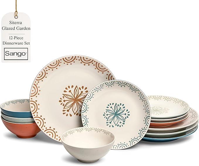 Sango 12-Piece Speckled Stoneware Dinnerware Set by Sango