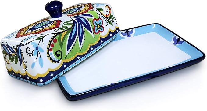 Butter Dishes with Covers, for Serving Tray Cheese, Dessert, Fruit and More Appetizer Plates (Hand Drawn)