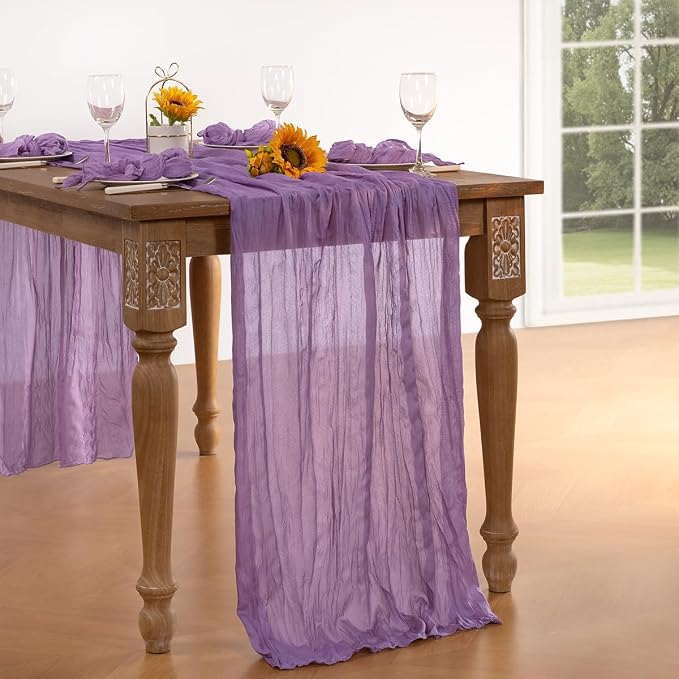 DeZerlor Purple Cheesecloth Table Runner 1 Pack Summer Boho Runner | 120Inches - Image 6
