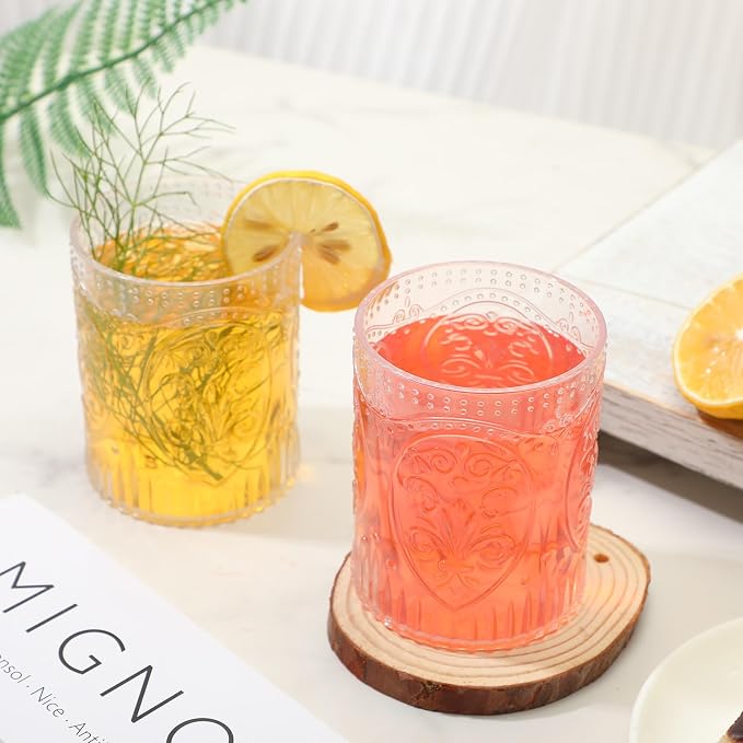 Qinyoung 6 Plastic Vintage Drinking Glasses 8.5oz Stemless Retro Embossed Wine - Image 6