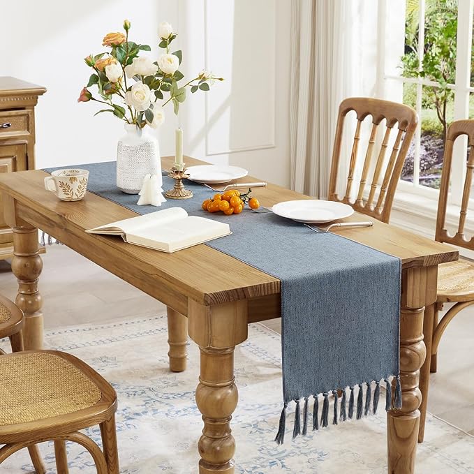 Cotton Linen Table Runner, 13x72 Inch, Dusty Blue - Image 3