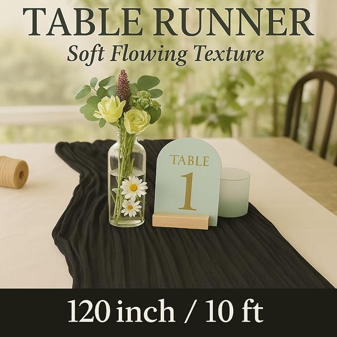 6 Pack Black 10FT Cheesecloth Table Runner 120 Inch Rustic Boho Gauze Cheese - Image 2