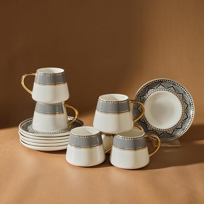 KARACA Globe Turkish Coffee Cup Set of 6, 2.7 oz, Small Espresso Cups by Karaca