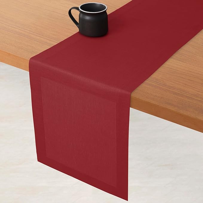 D'Moksha Homes Linen Red Table Runner 132 Inches Long - 100% Pure Linen Extra Long Table Runner 14 x 132 Inch for Valentines, Spring - Machine Washable