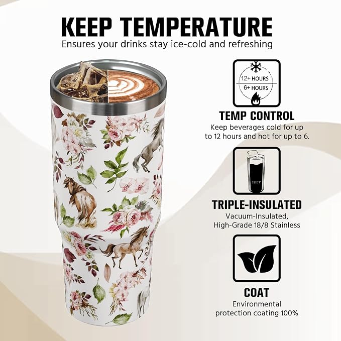 30 oz Horse Tumbler with Handle and Flip Straw, Vacuum Insulated Water Bottle - Image 4