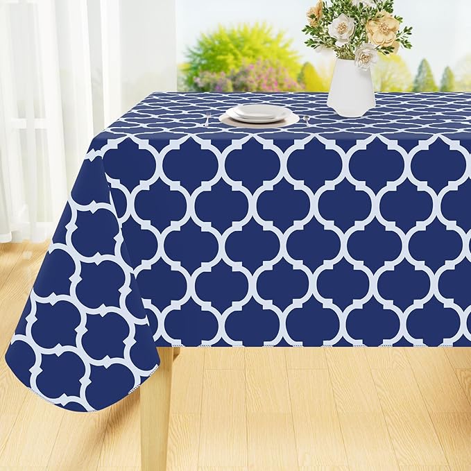 Smiry Rectangle Table Cloth Cover, Waterproof Vinyl Tablecloth with Flannel Backing for Rectangle Tables, Wipeable Spillproof Plastic Tablecloths for Dining, Camping and Indoor (60"x120", Navy)