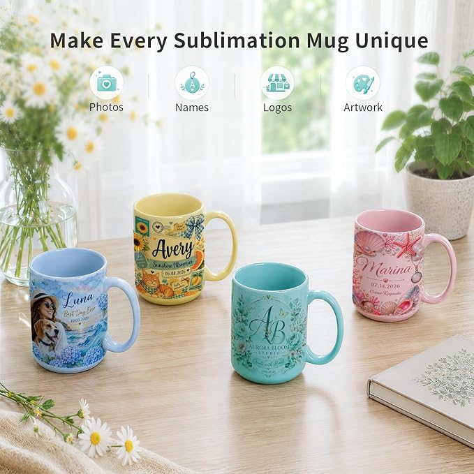 PYD Life 8 Pack Sublimation Mugs 15 OZ Mixed Macaron Colors Ceramic Cups | - Image 5