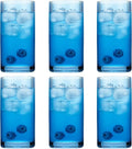 Physkoa Blue Ribbed Drinking Glasses Set of 6 – Vintage Embossed Highball by Physkoa