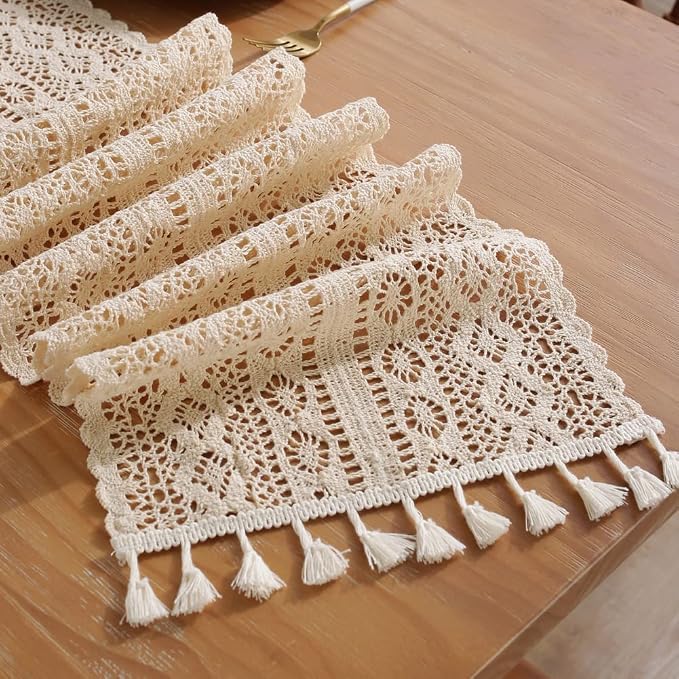 meioro Crochet Lace Table Runner, 12x56 Inch Boho Cotton Table Runners - Image 5