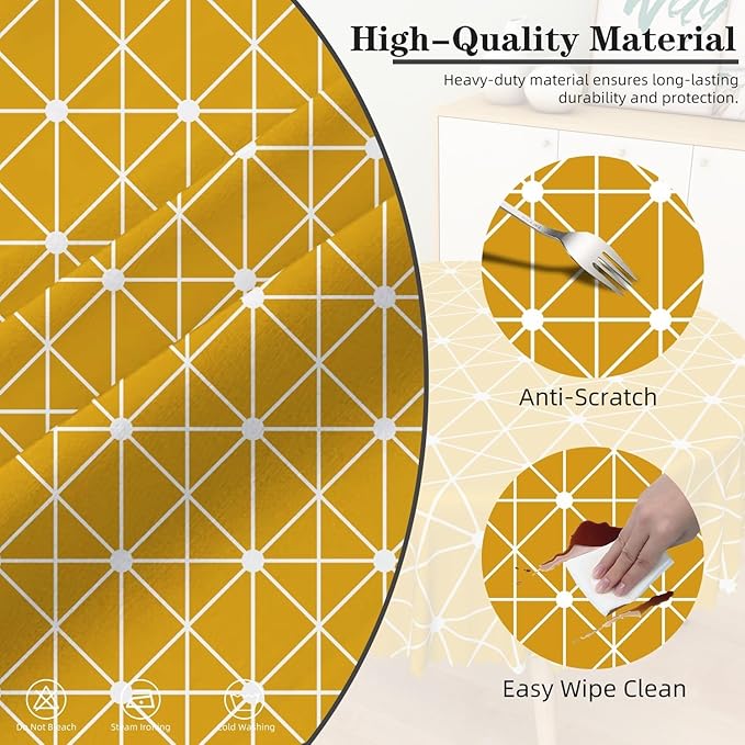 Laeacco 48 Inch Geometric Round Tablecloth Orange Triangle Modern Geometric Abstract Art Print Table Cloth Washable Waterproof Wrinkle Free Table Cover for Kitchen Dining Picnic Party Decoration