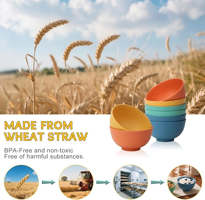 PYRMONT Wheat Straw Bowls Set of 8 Unbreakable Small Bowls 10 Oz Alternative - Image 3