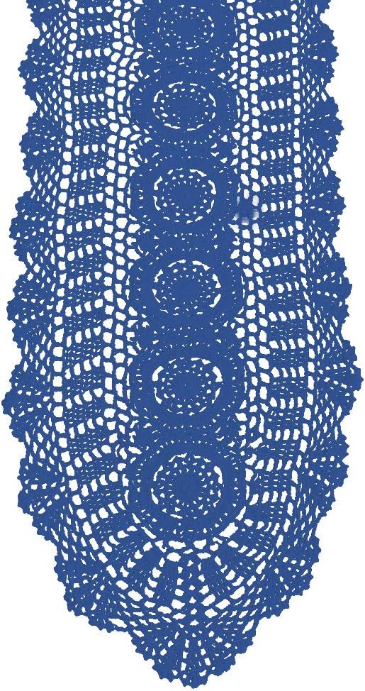 Cotton Handmade Crochet Lace Oval Table Runner Blue 12x48 Inch by KEPSWET