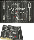 Vintage Farmhouse Placemat Set, Minimal Black White Rural Plank Art Sketch Cutlery Knife Fork Inspirational Quotes Pattern Home Decor Linen Table Mats for Dining Room Kitchen Party (17x12in) x2P