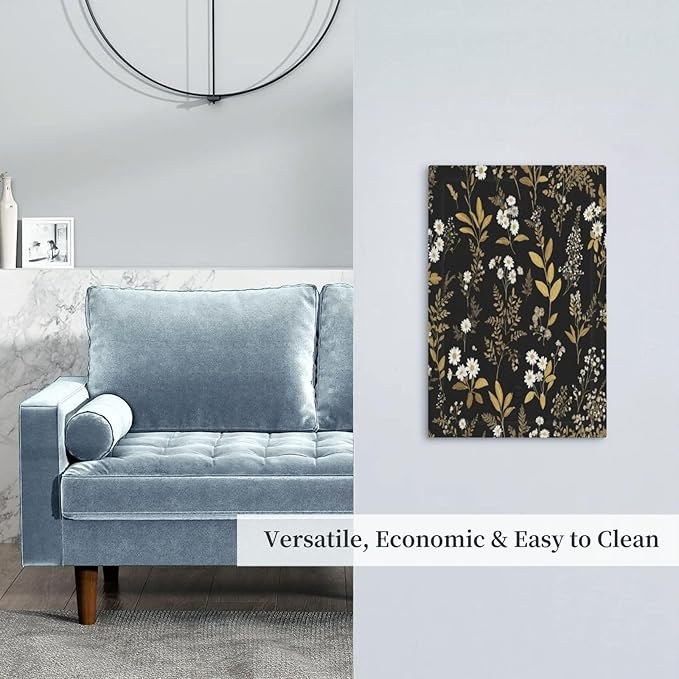 Light Switch Cover Black/Gold Boho Botanical Floral Rustic Flowers Wall Plate Cover 1 Gang Blank No Device Decorative Outlet Covers Electrical Switchplate for Bathroom Kitchen Decor