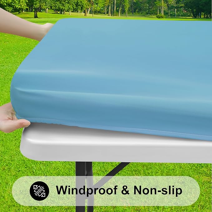 Smiry Rectangle Tablecloth, Elastic Fitted Flannel Backed Vinyl Tablecloths for 5ft Folding Tables, Waterproof Wipeable Table Covers for Indoor, Outdoor, Picnic and Camping (Aqua, 30"x60")