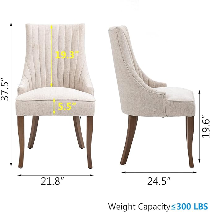 mikibama Linen Dining Chairs Set of 4 Channel Tufted Kitchen Dinner Chair Comfy Fabric Upholstered Accent Chair for Dining Room with Solid Wood Legs (Beige 4pc)