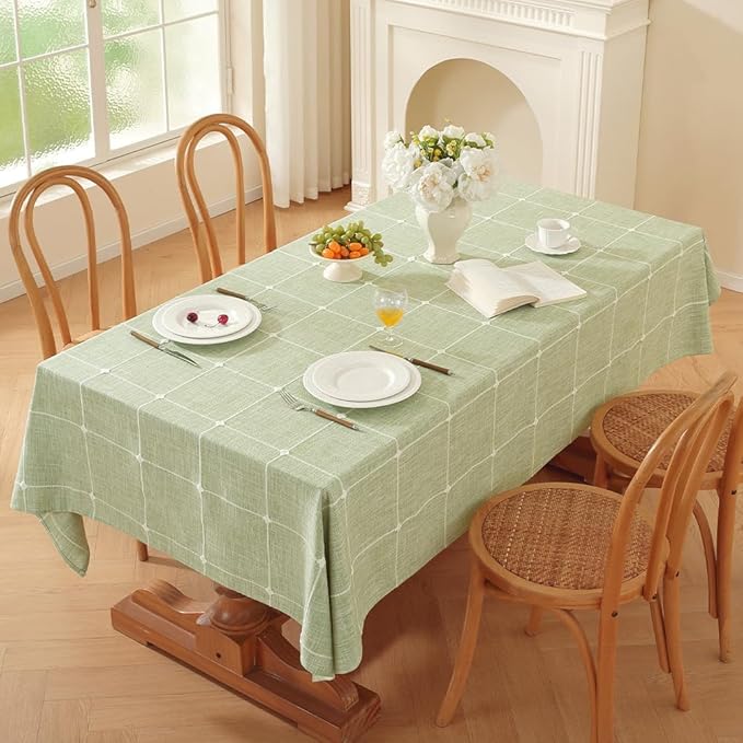 Zobesta Checkered Green Tablecloth Square 53 x 53 Inch Table Cloth, Heavy Weight Washable Farmhouse Soft Boho Linen Gingham Tablecloths for Outdoor, Party, Holiday, Picnic, Dining