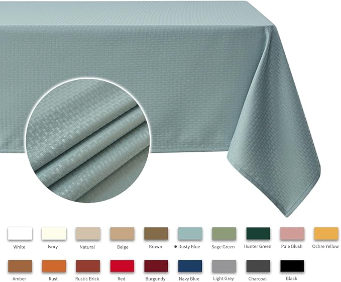 maxmill Weaved Texture Tablecloth Water Resistance Antiwrinkle Spillproof Soft Washable Table Cloth for Dining Room, Buffet Banquet Parties Holiday Dinner, Rectangular 60 x 108 Inch, Dusty Blue