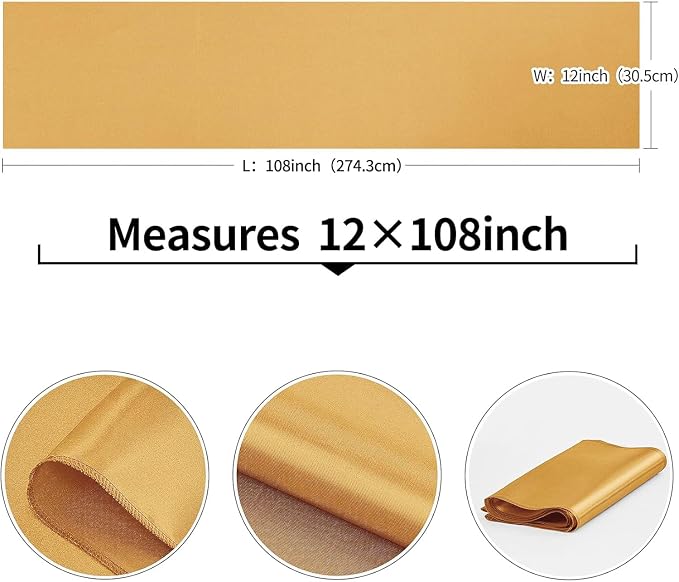10-Pack Old Gold Satin Table Runner 12 x 108 Inch Long Bright and Smooth Silk - Image 3