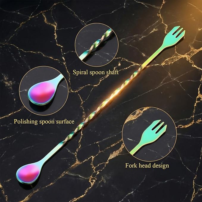 Boao 4 Pcs 10 Inch Long Bar Spoon Cocktail Spoon Stirring Mixing Stainless - Image 3
