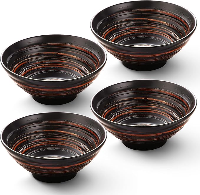 YUN TAO Ramen Bowl Set, 35 Oz Large Black Ceramic Ramen Bowls Set of 4 by YUNTAO