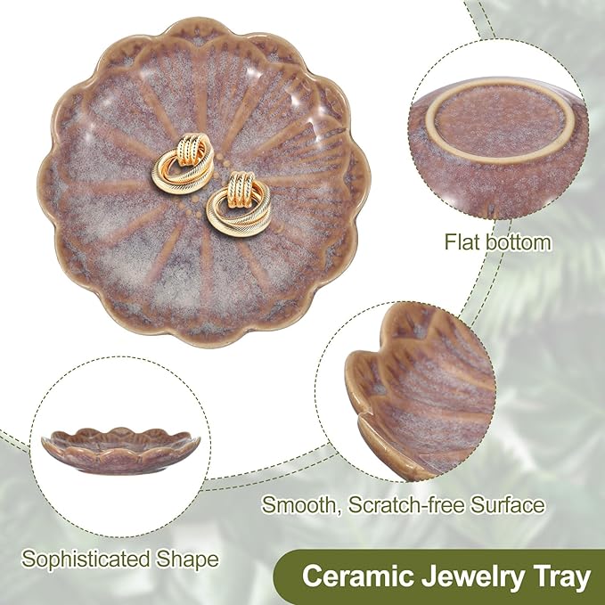 uxcell 1Pcs Ceramics Jewelry Plate, Sunflower Shape Key Holder Bowl for Entryway Table Decor Small Ring Tray Dish Gift for Women Girlfriend, Purple