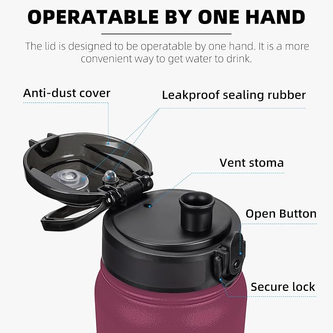 Fanhaw 32 oz Insulated Stainless Steel Water Bottle - Image 2