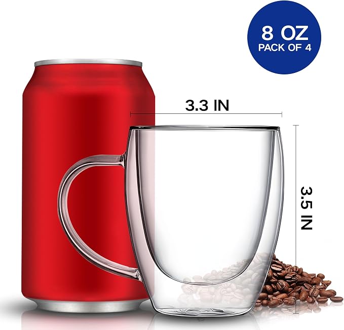 YMMIND Set of 4 Double Walled Glass Coffee Mugs 8 Ounces Insulated Layer Coffee - Image 4