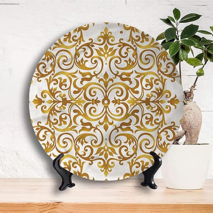 Ceramic Plates, Victorian Decorative Ceramic Plates, Victorian Lace Floral, 7 Inch, for Dining, Parties, Wedding, Golden