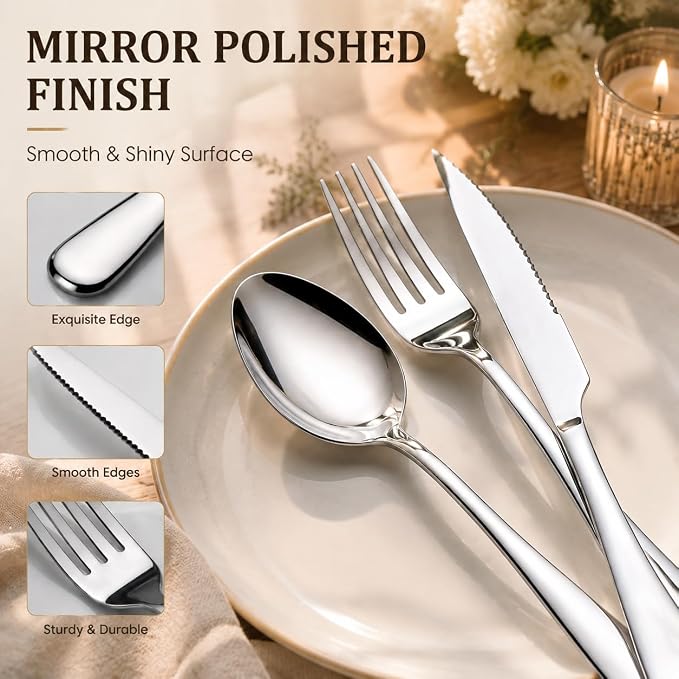 60-Piece Silverware Set with Steak Knives - Image 3