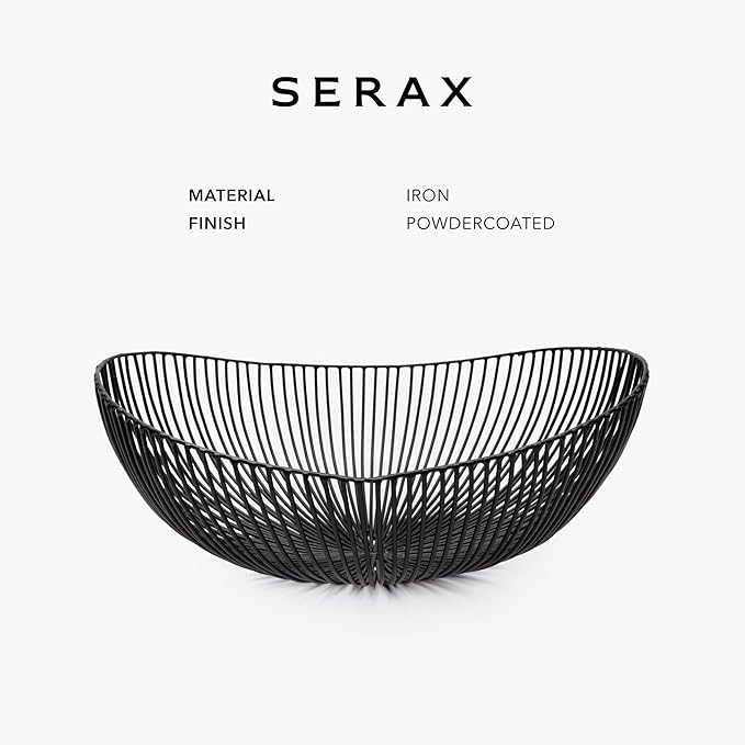 Serax Home Decor Fruit Bowl | Metal sculptures interior accessories by Antonino Sciortino | Oval Black Iron Kitchen Basket | Modern House Decor or Kitchen Storage for Counter and Table