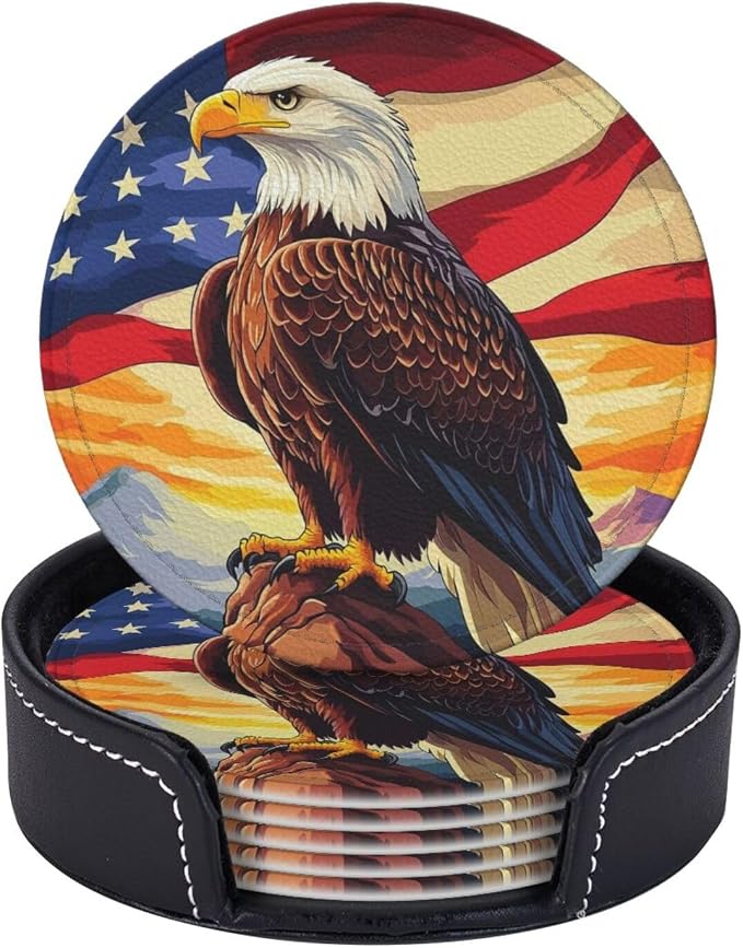 Eagle Stars Stripes Flag Leather Coasters Set of 6 - Image 2