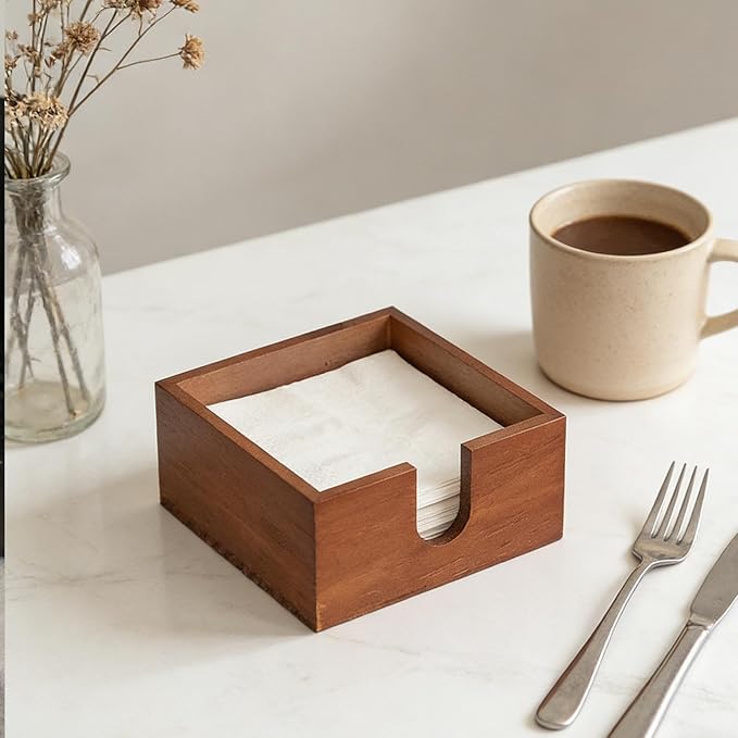 Sticky Note Holder Table Napkin Holder Multifunctional Wooden Tabletop Napkin Dispenser for Kitchen Counter Desk Decoration